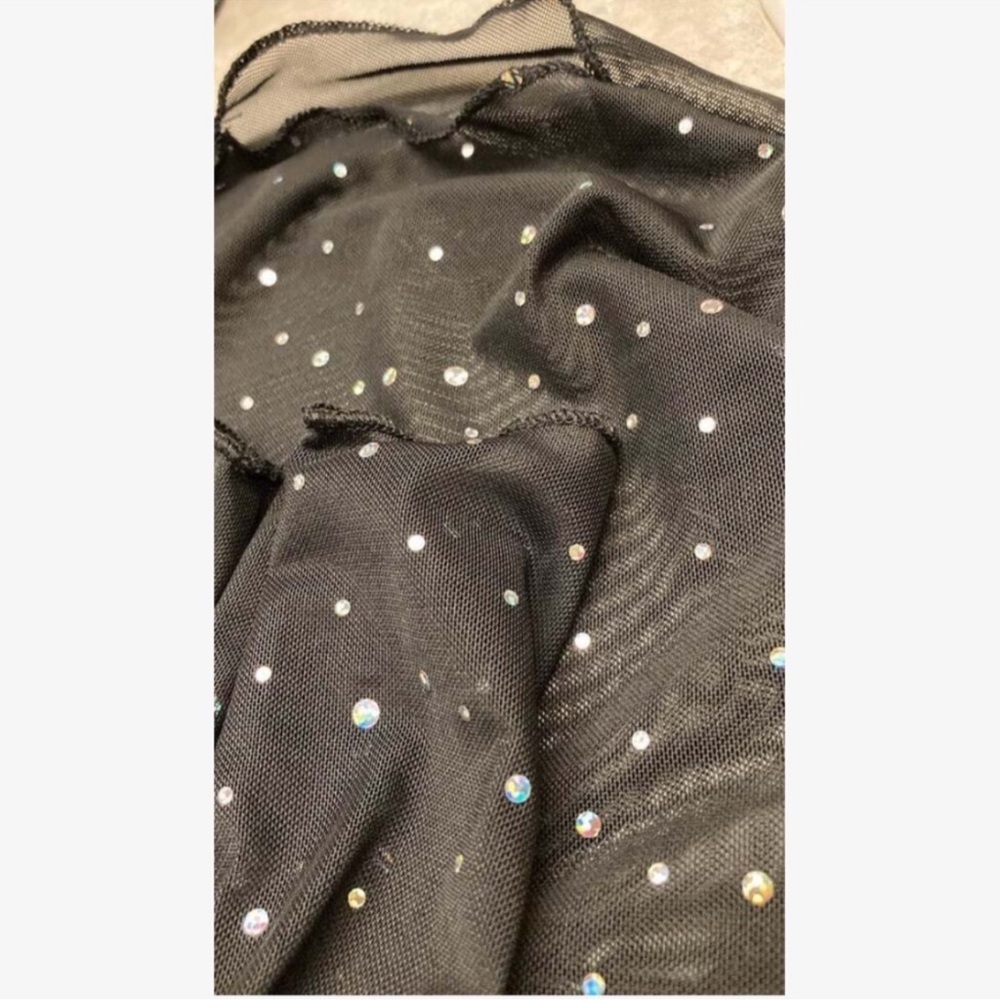 Black Sheer Mesh Top with Rhinestone Accents Sparkles - Picture 6 of 6